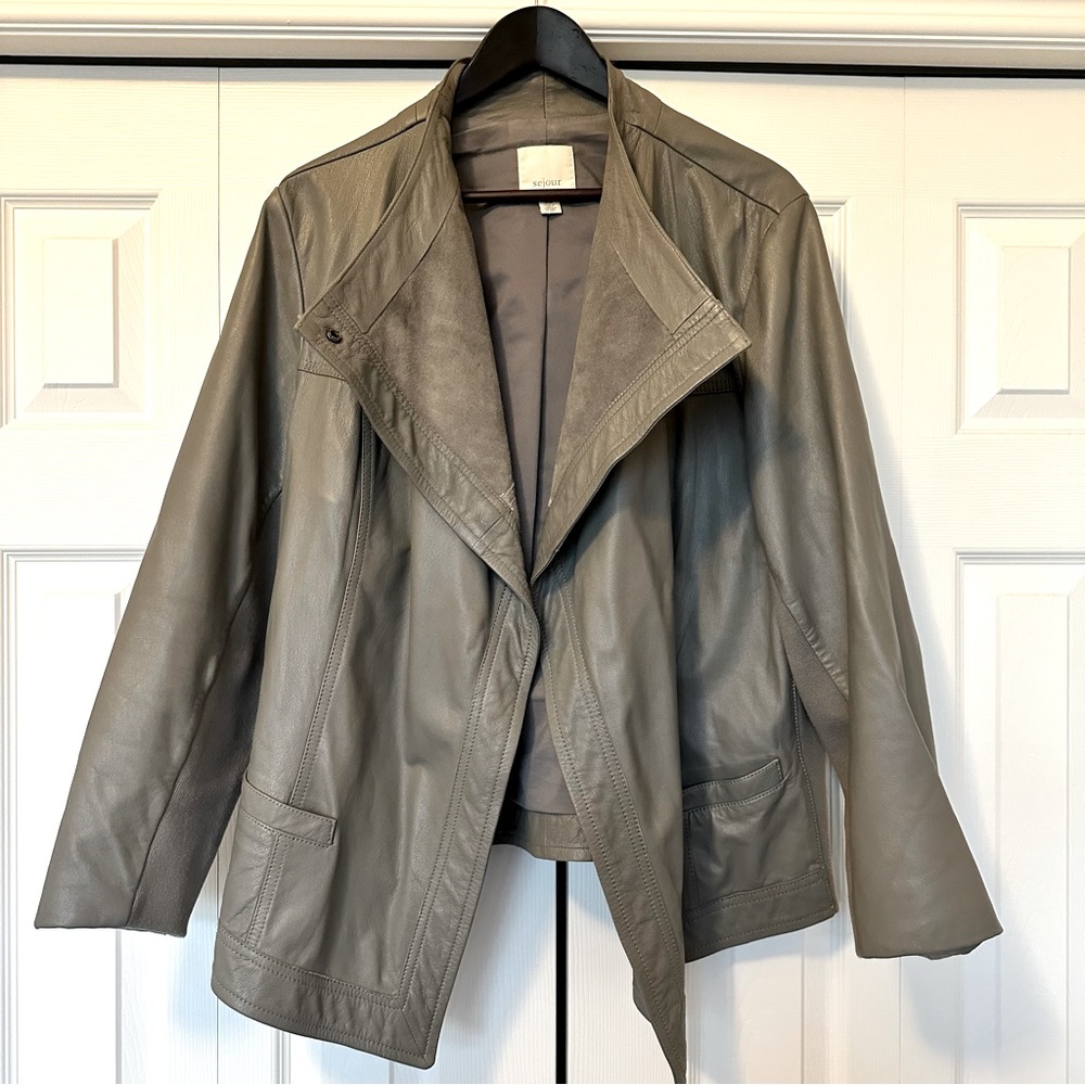 Gray Leather Moto open front jacket 20W